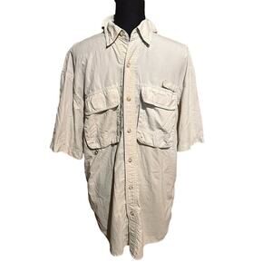 Vntg Bimini Bay Outfitters Cream White Vented Fishing Shirt Men's M Medium